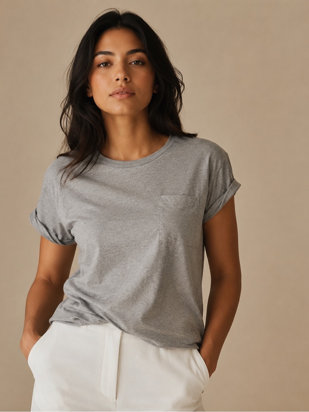 Cozy Earth Gray Pocket Tee Bamboo Blend Minimalist Luxury Basic Top L